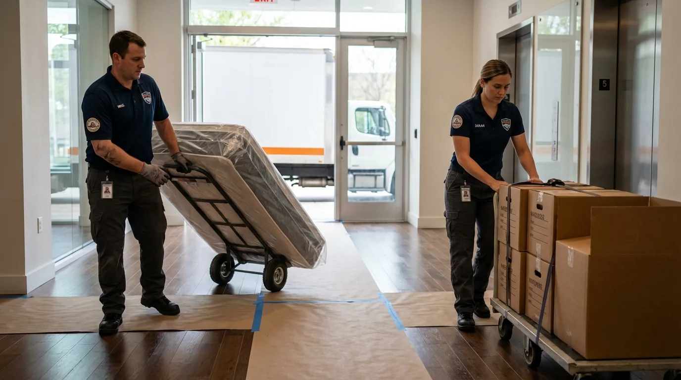 Professional apartment movers loading elevator in Melvindale, MI