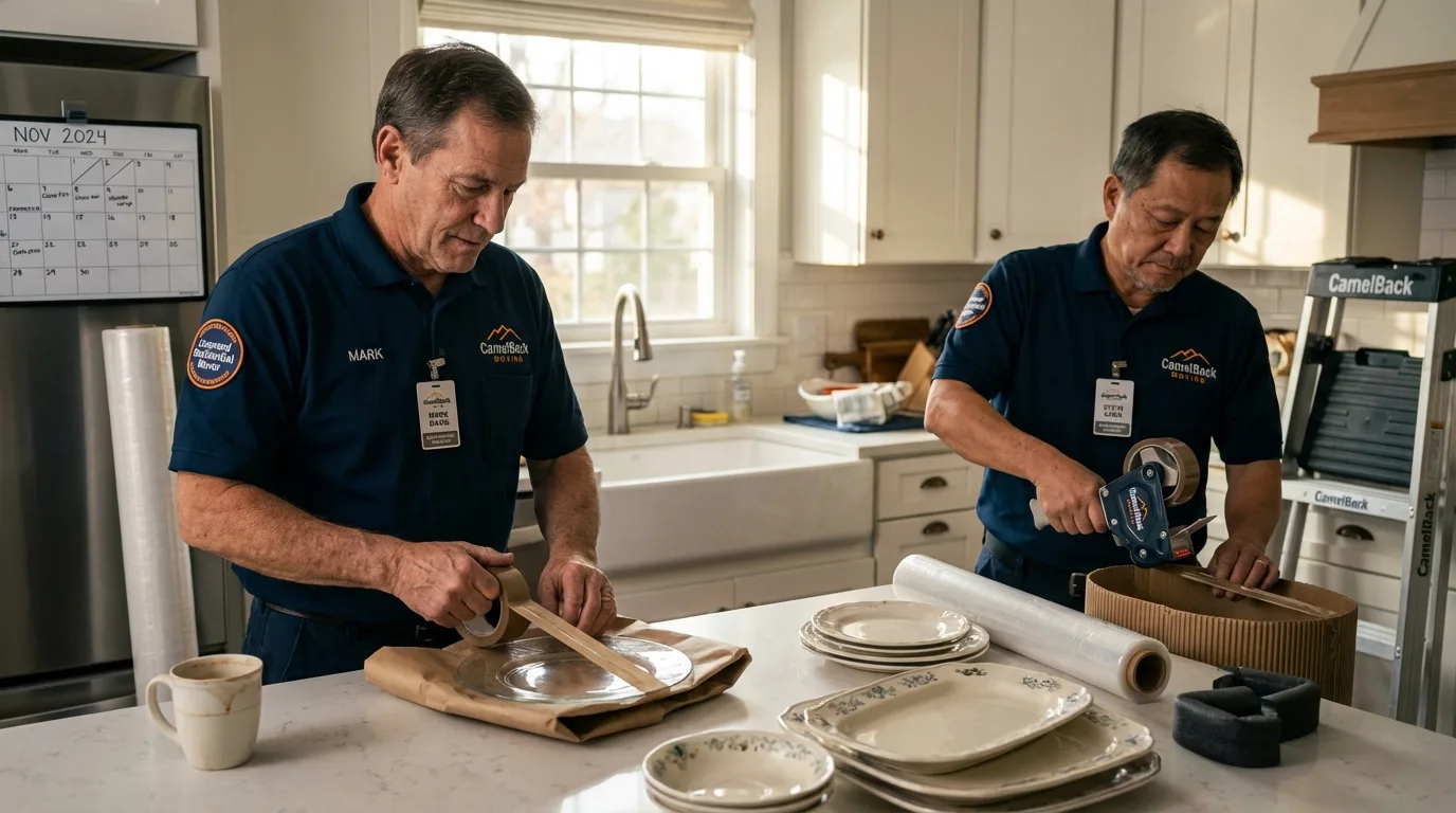 Professional crew packing kitchen dishware in Melvindale, MI